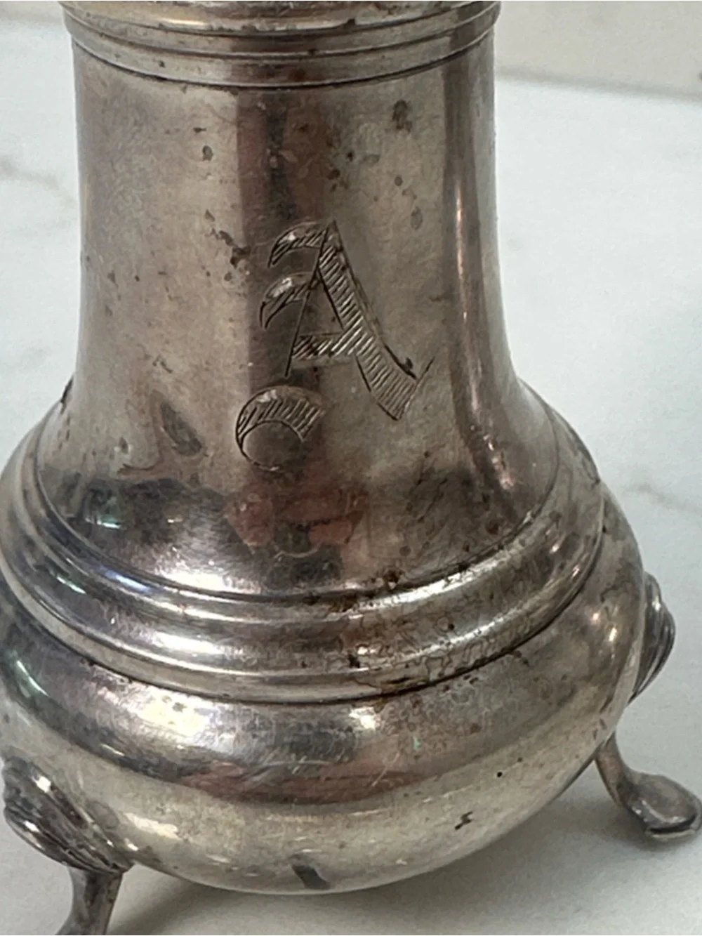 Gorham Sterling Silver 1109 Footed Salt & Pepper Shakers Vintage Engraved A